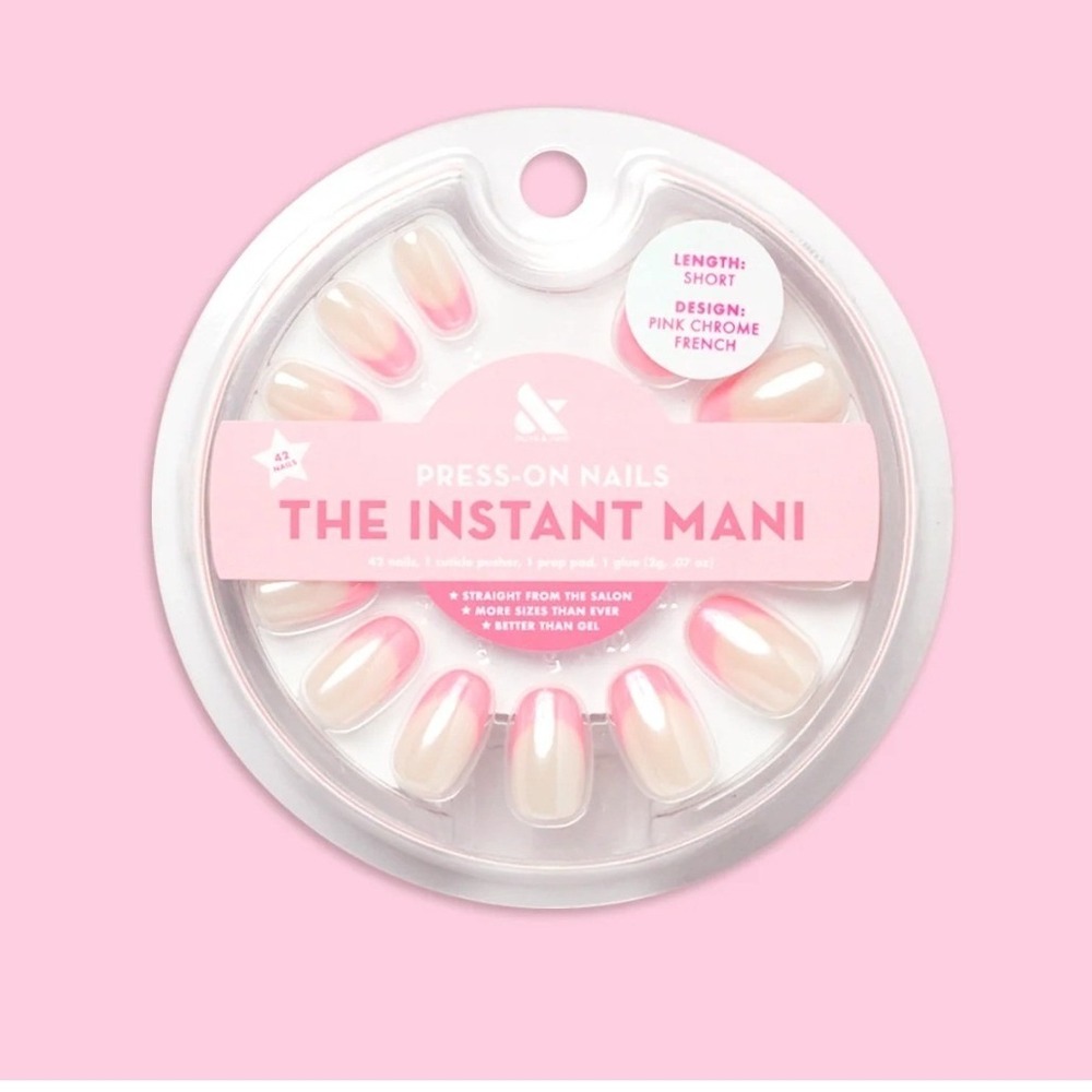 Olive & June Pink Chrome French Round Short Press-On Nails Instant Mani 42ct